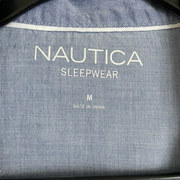 Nautica Sleepwear Men's Herringbone Button Down Pajama Top M Cornflower Blue - Picture 6 of 9